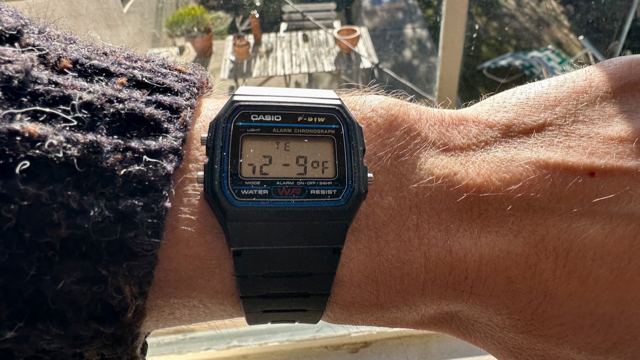 Casio on wrist showing temperature